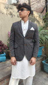 Men's Gray check casual coat